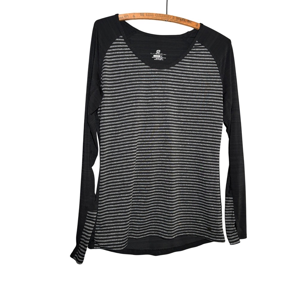 Road Runner Sports Womens M Black Striped Long Sleeve Running Top Thumbhole Run